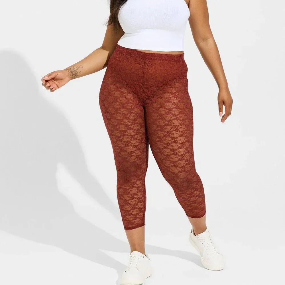 Torrid Crop Comfort Waist Floral Lace Legging - New